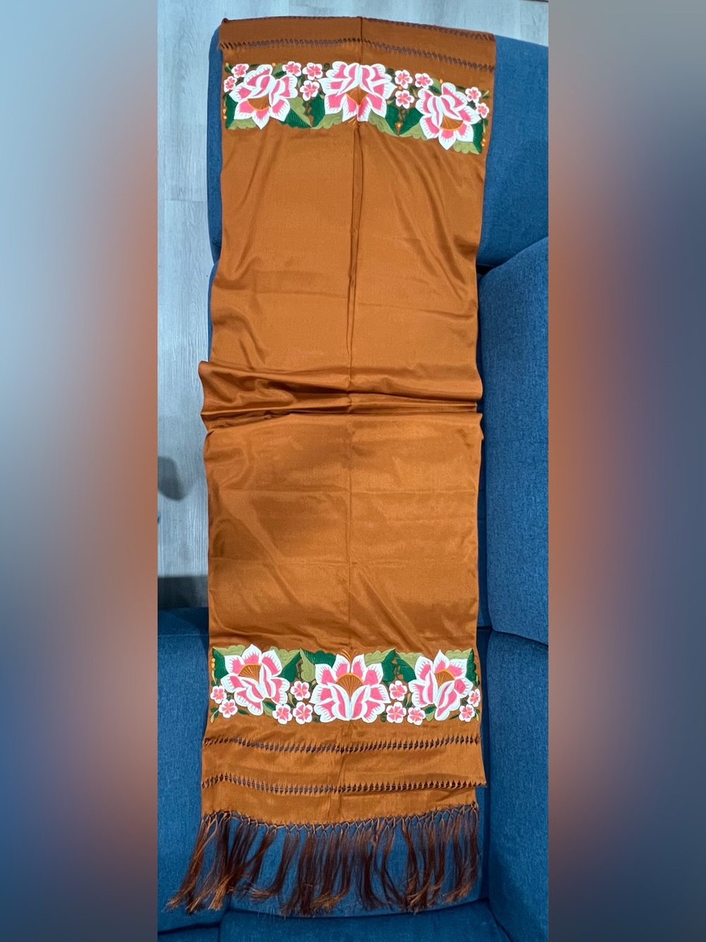 Embroidered Rust Floral Mexican Wrap. New.